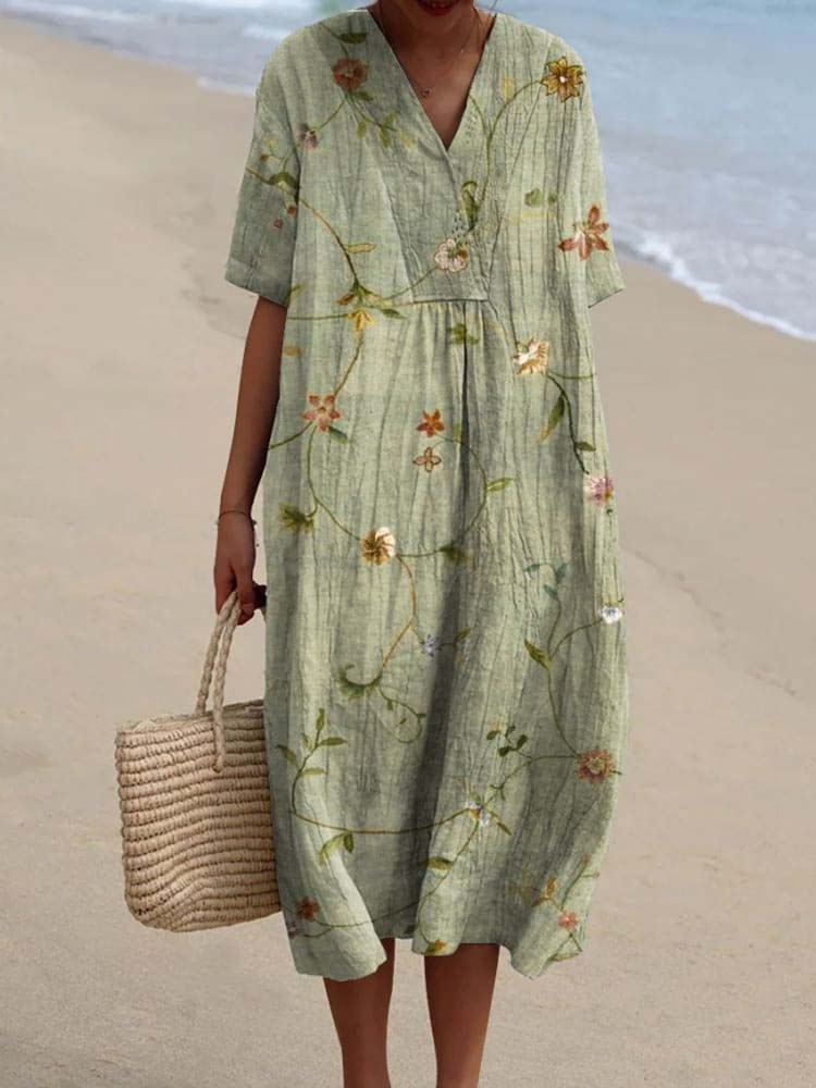 Women's Retro Floral Art Print Casual Flowy Dress