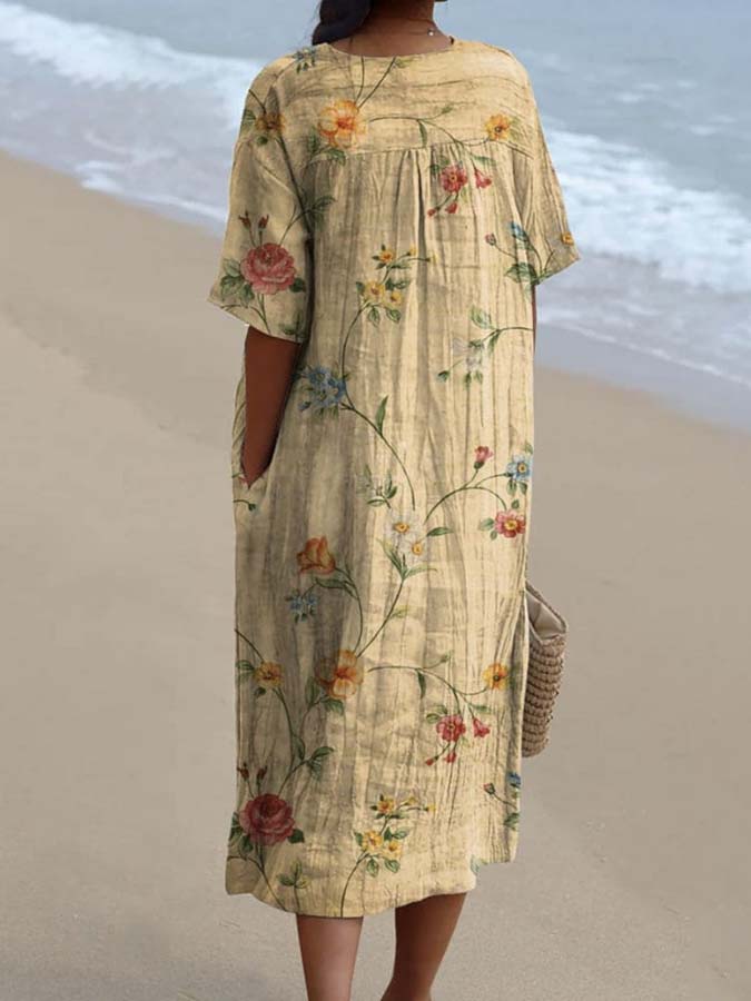 Women's Retro Floral Art Print Casual Flowy Dress