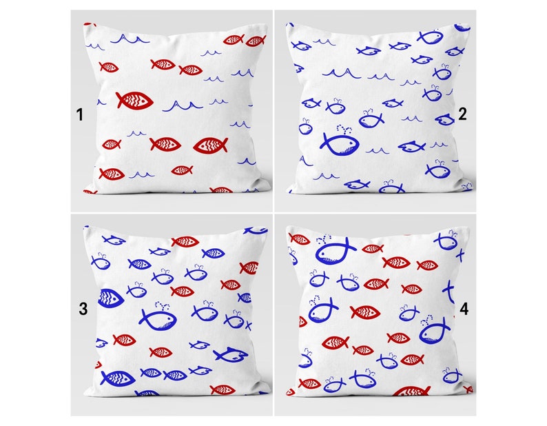 Nautical Fish Pillow Collection: Cute little fish-patterned pillow covers & throw pillows
