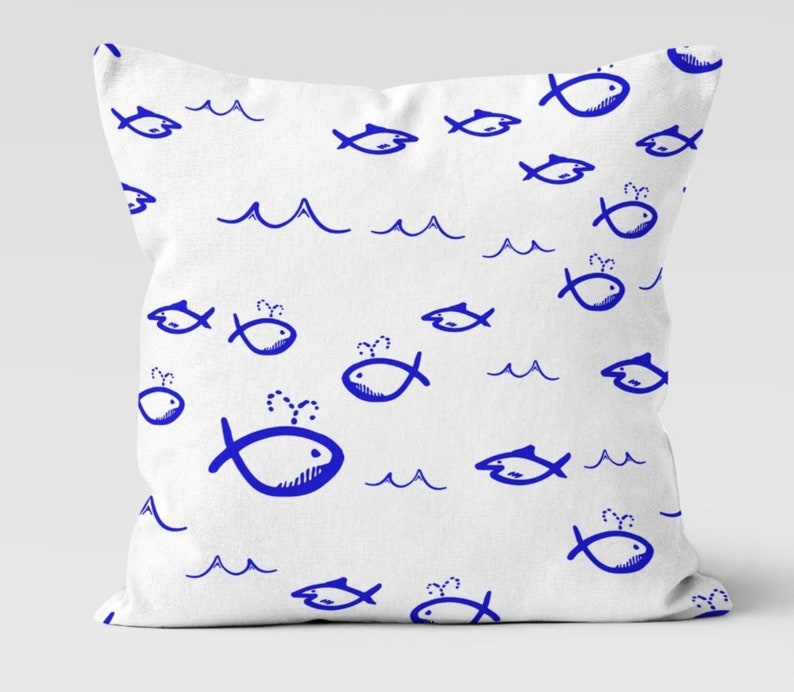 Nautical Fish Pillow Collection: Cute little fish-patterned pillow covers & throw pillows