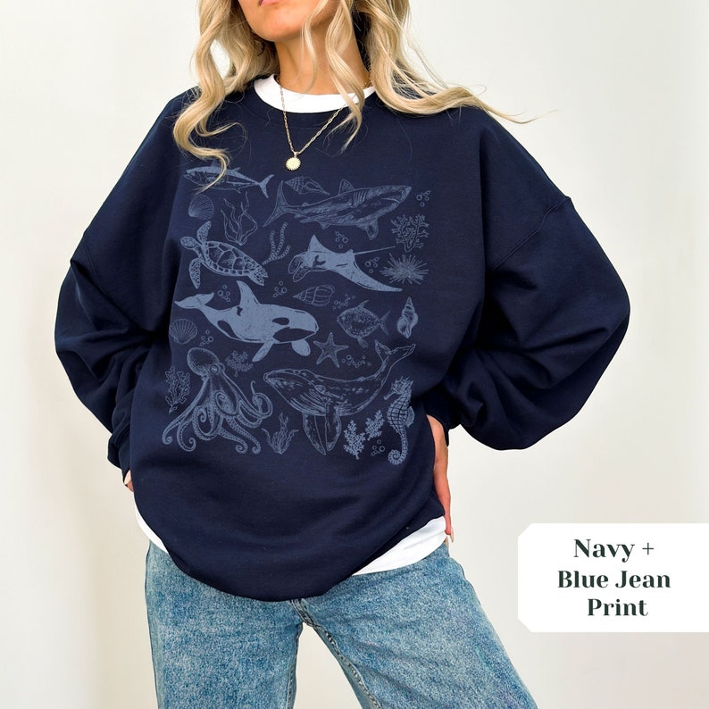 Vintage Graphic Ocean Animal Crewneck Sweatshirt, Nature Lover Gift