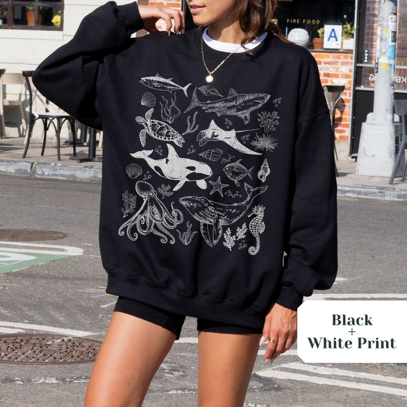 Vintage Graphic Ocean Animal Crewneck Sweatshirt, Nature Lover Gift