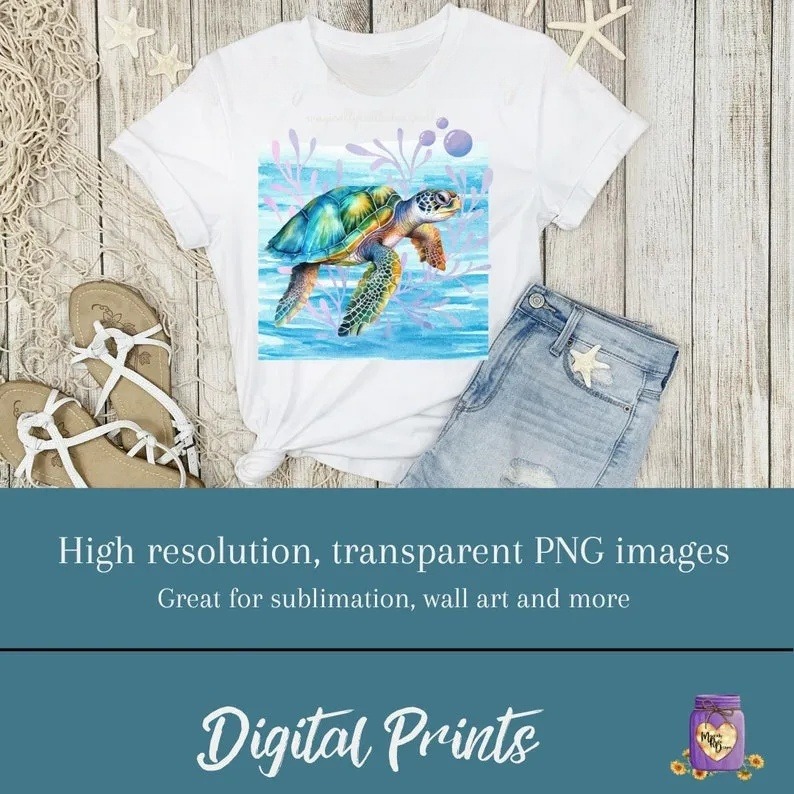 Sea Turtle Ocean Digital Prints – T-Shirt Designs & Ocean Summer Gifts
