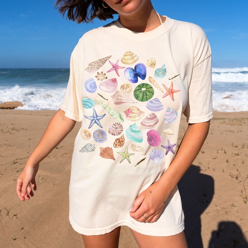 Fisherman Aesthetic Seashells T-Shirt, Nautical, Coastal Surf Shirt