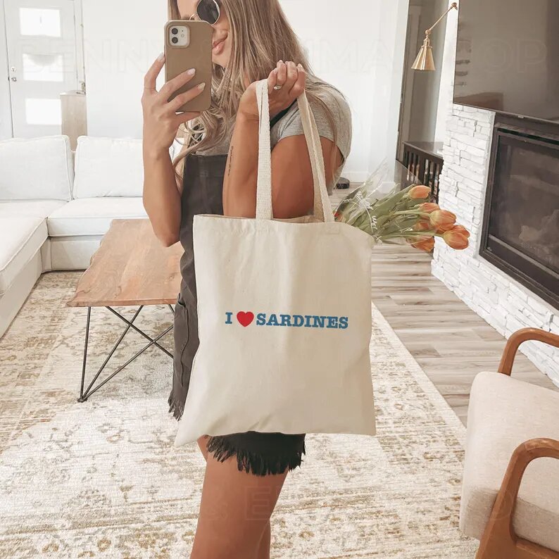 I Love Sardines Printed Tote Bag