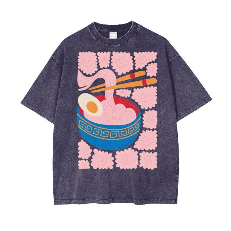 Unisex Washed Noodles Printed T-shirt Shirt