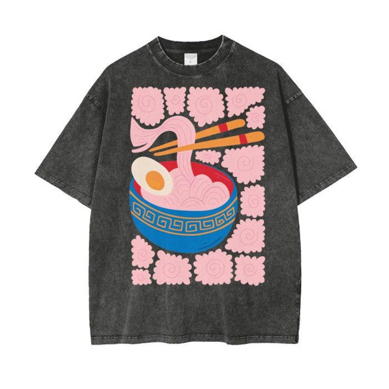 Unisex Washed Noodles Printed T-shirt Shirt