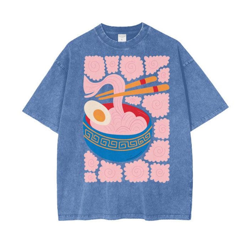 Unisex Washed Noodles Printed T-shirt Shirt