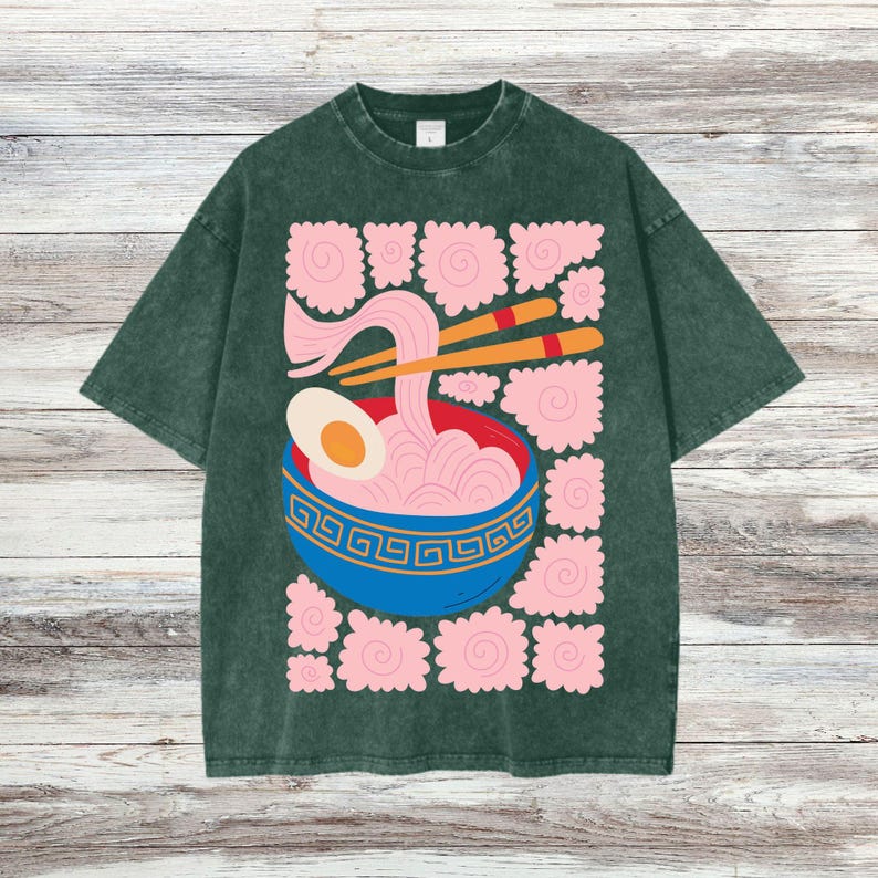 Unisex Washed Noodles Printed T-shirt Shirt