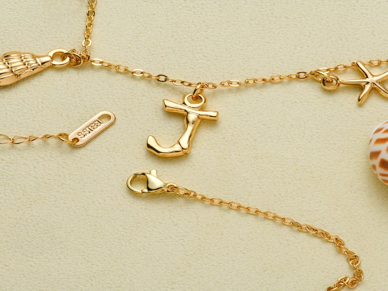 Shell Pearl Initial Necklace,Handmade Surfer Girl Initial Necklace,18K Gold Plated Shell Pearl Necklace,Ocean Charm Necklace,Summer Necklace