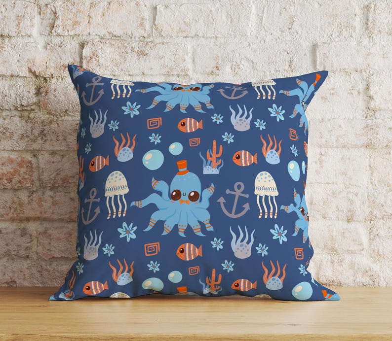 Cute Sea Creatures Cushion Collection! Features Narwhal/Octopus Pillow Covers