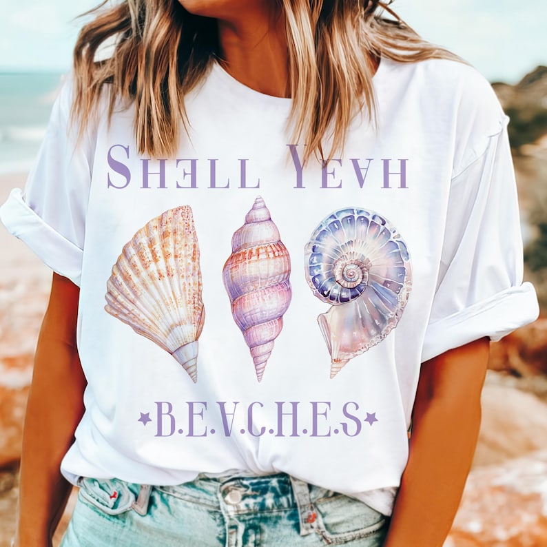 Summer Beach Vibes: Shell & Coconut Girl Aesthetic T-shirt