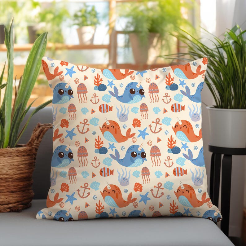 Cute Sea Creatures Cushion Collection! Features Narwhal/Octopus Pillow Covers