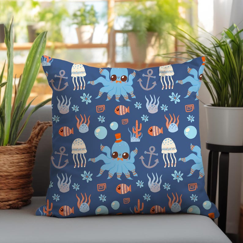 Cute Sea Creatures Cushion Collection! Features Narwhal/Octopus Pillow Covers