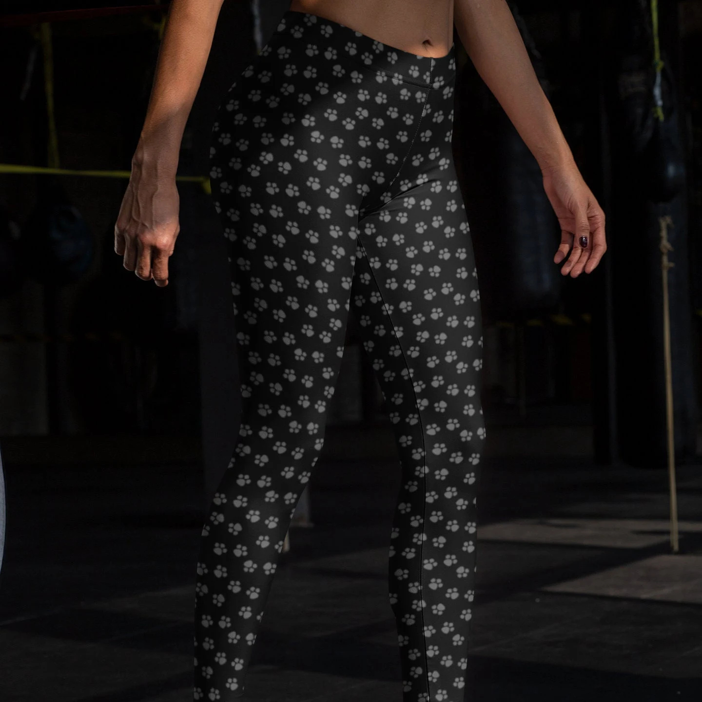 Gray Paw Print Cat Leggings 