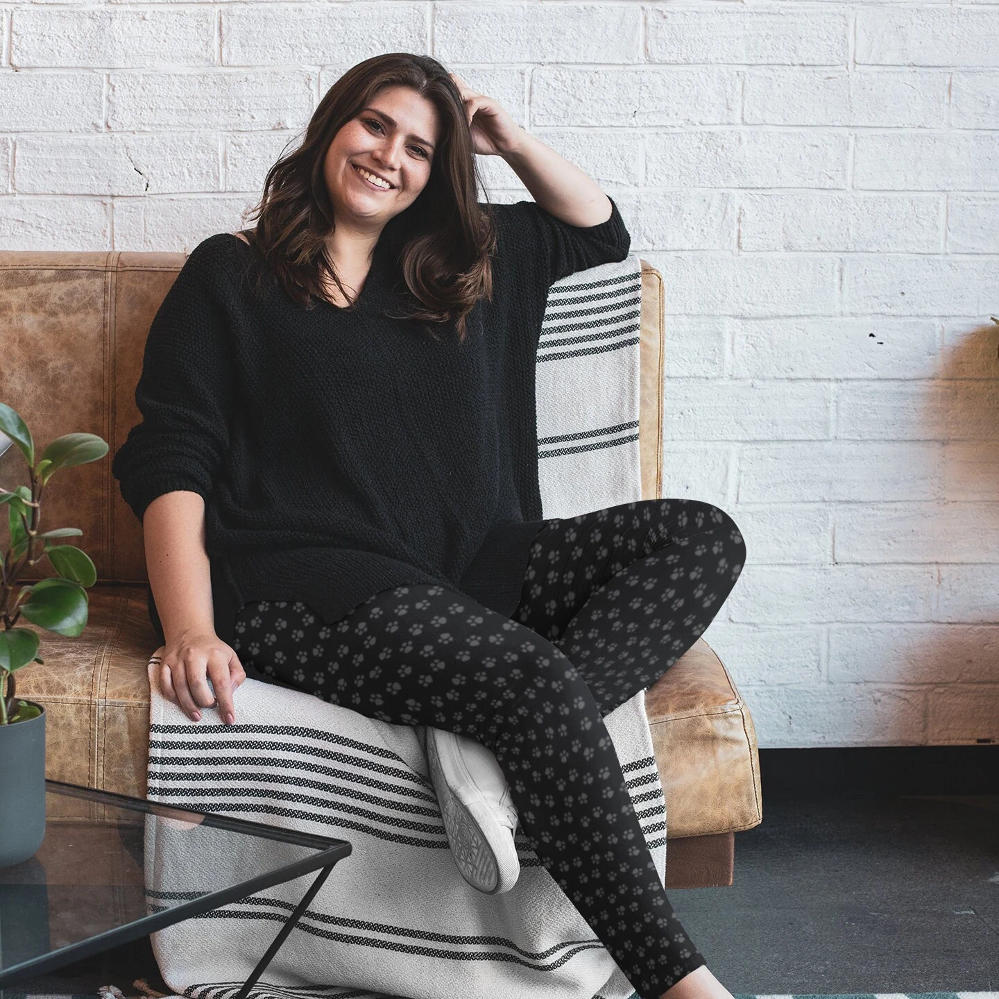 Gray Paw Print Cat Leggings 