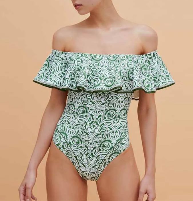 One-Shoulder Printed Ruffled Swimsuit