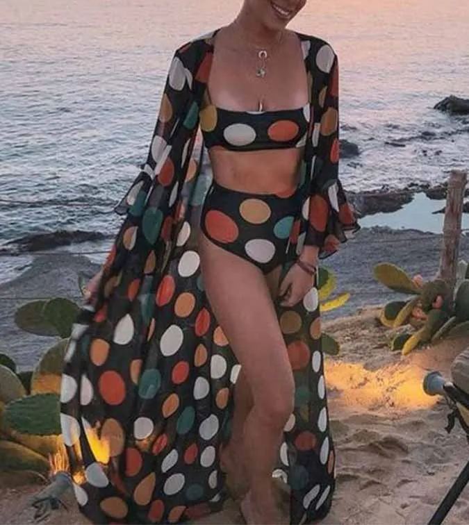 Fashion Polka Dot Print Bikini Cover-Up Set