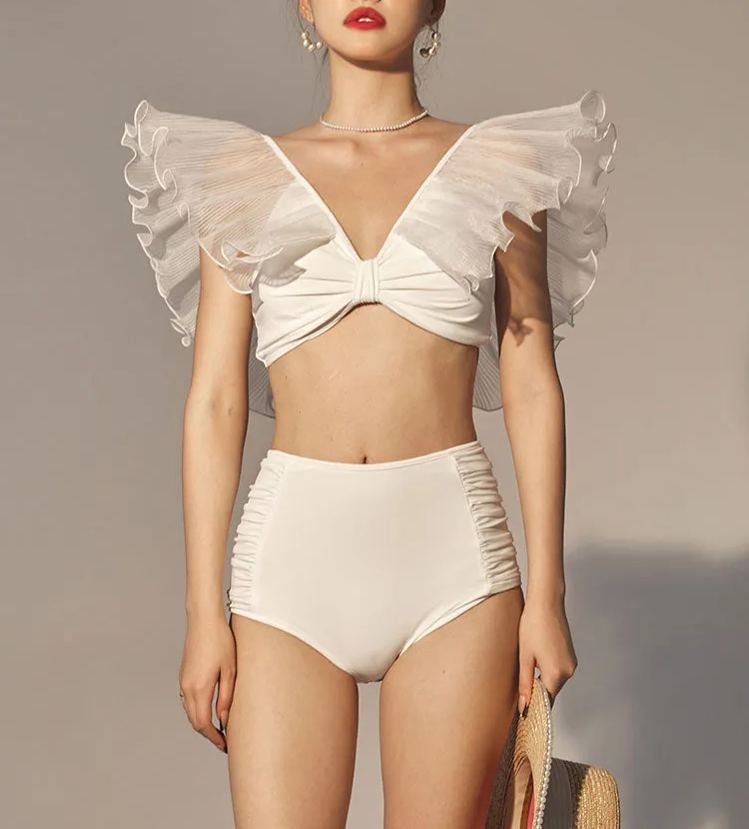 Ruffle V-Neck Bikini Swimsuit