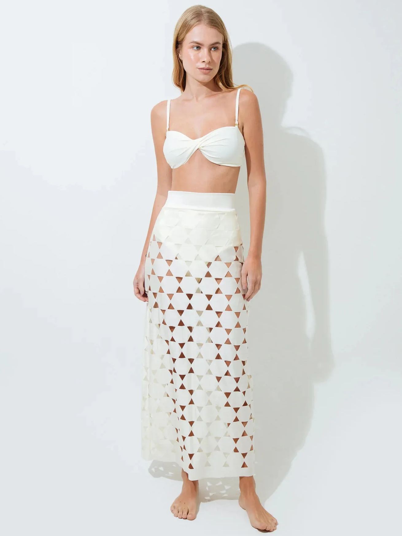 Design Solid Color Bikini Set And Cut-out Skirt