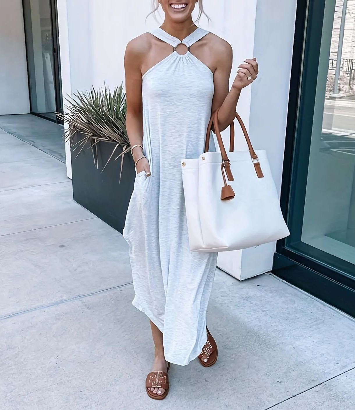 Solid Color Halter Neck dress