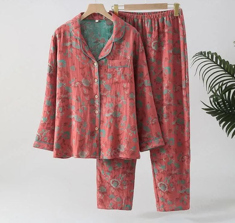 Vintage Double Layer Cotton Gauze Pajama Set