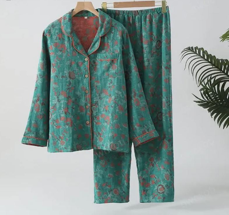 Vintage Double Layer Cotton Gauze Pajama Set