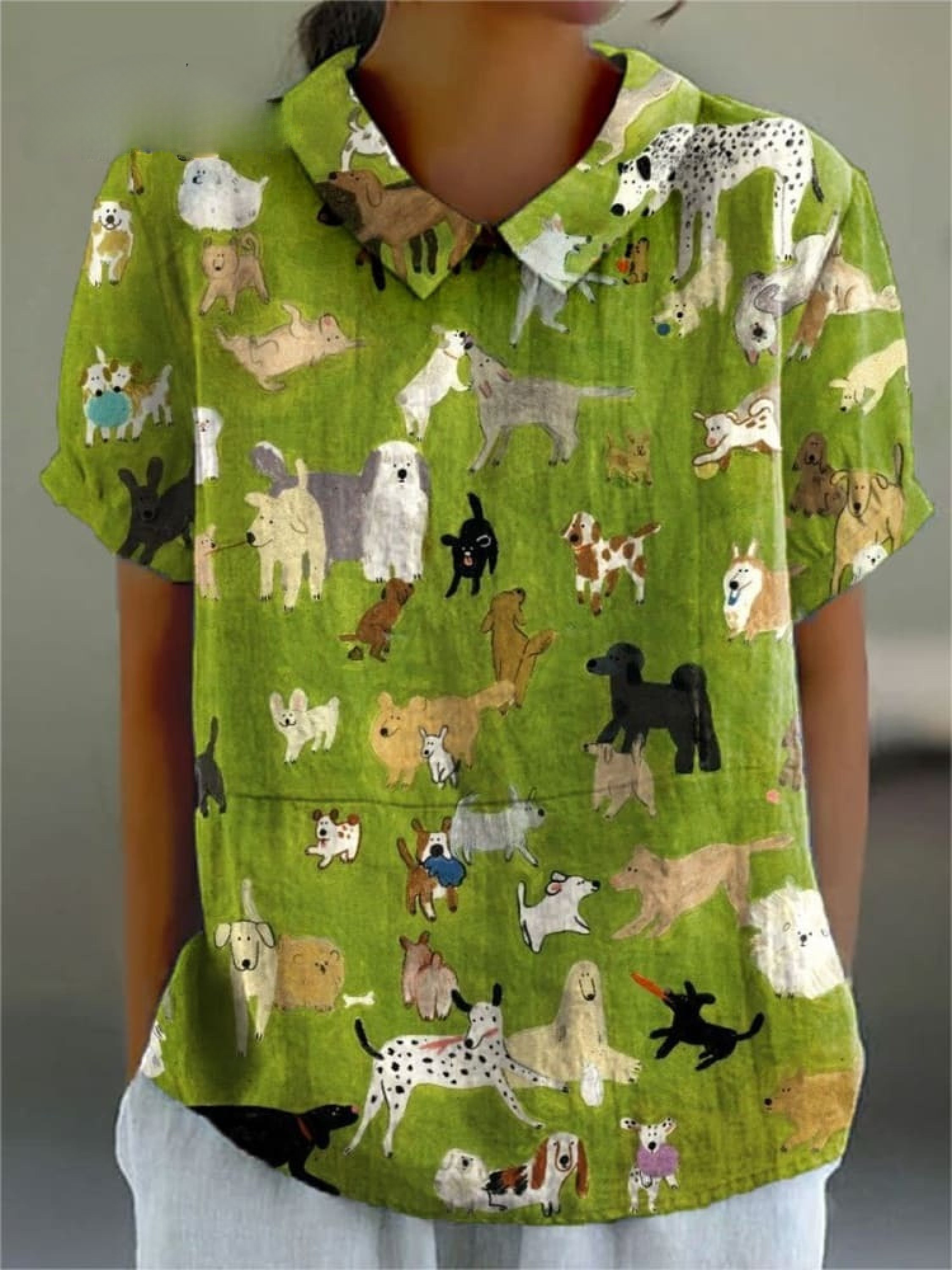 Women's Cute Dog Art Print Casual Shirt