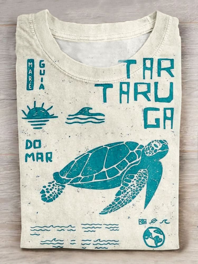 Turtle Art Print Casaul Short Sleeve T-shirt
