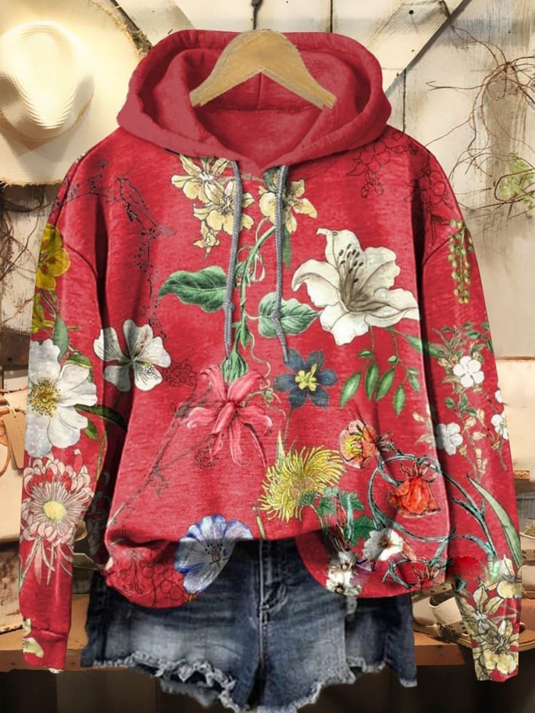 Vintage Floral Print Casual Sweatshirt