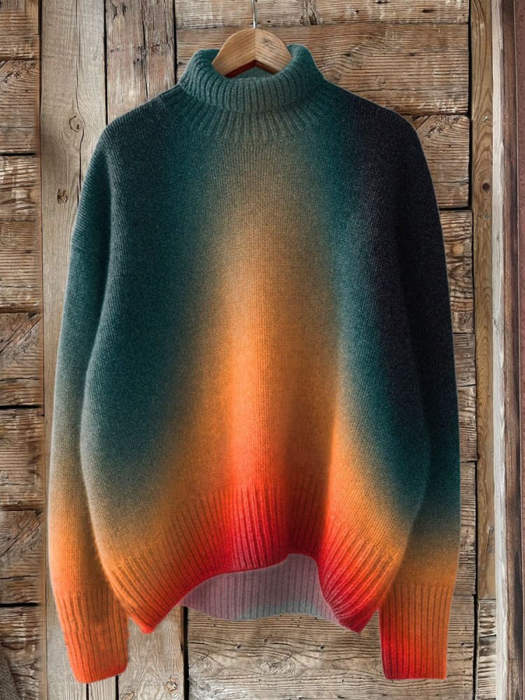 Vintage Print Knit Turtleneck Pullover Sweater