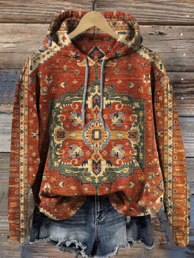 Retro Moroccan Pattern Art Print Casual Hoodie