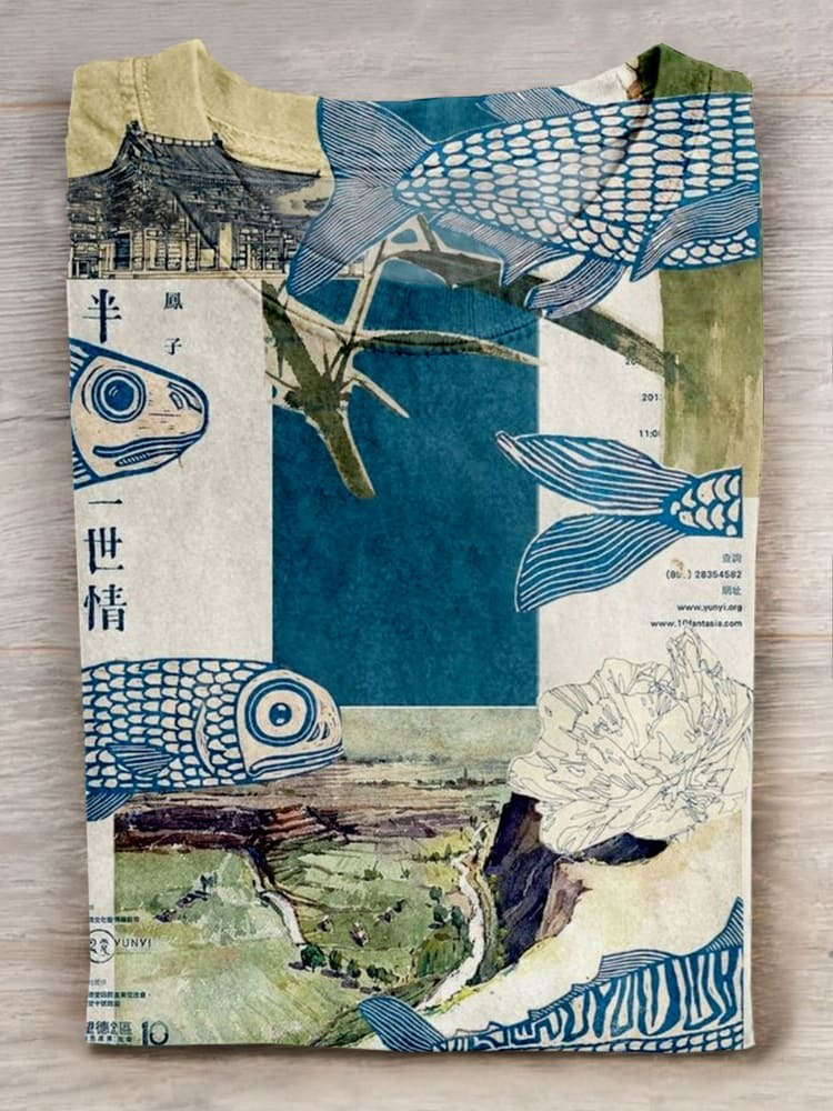 Fish Art Print Casaul Short Sleeve T-shirt