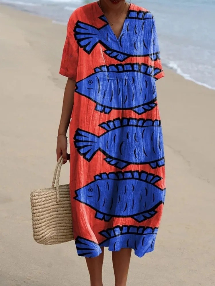 Women's Fish  Art Print  Casual Dress