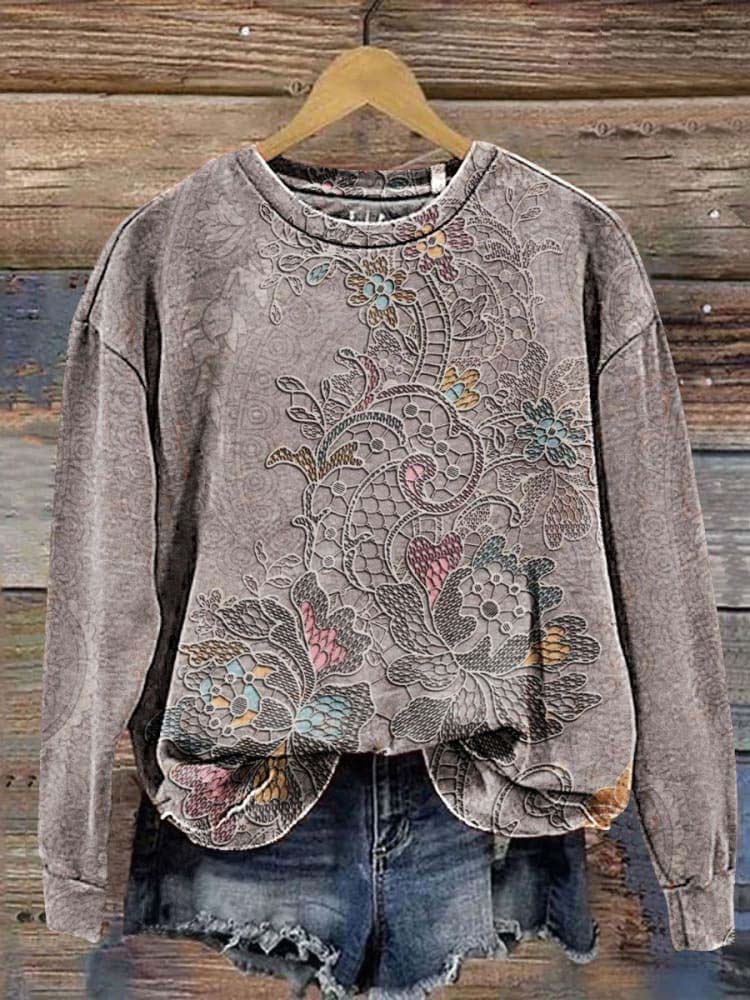 🔥Global best-selling🔥Vintage Floral Art Print Casual Sweatshirt