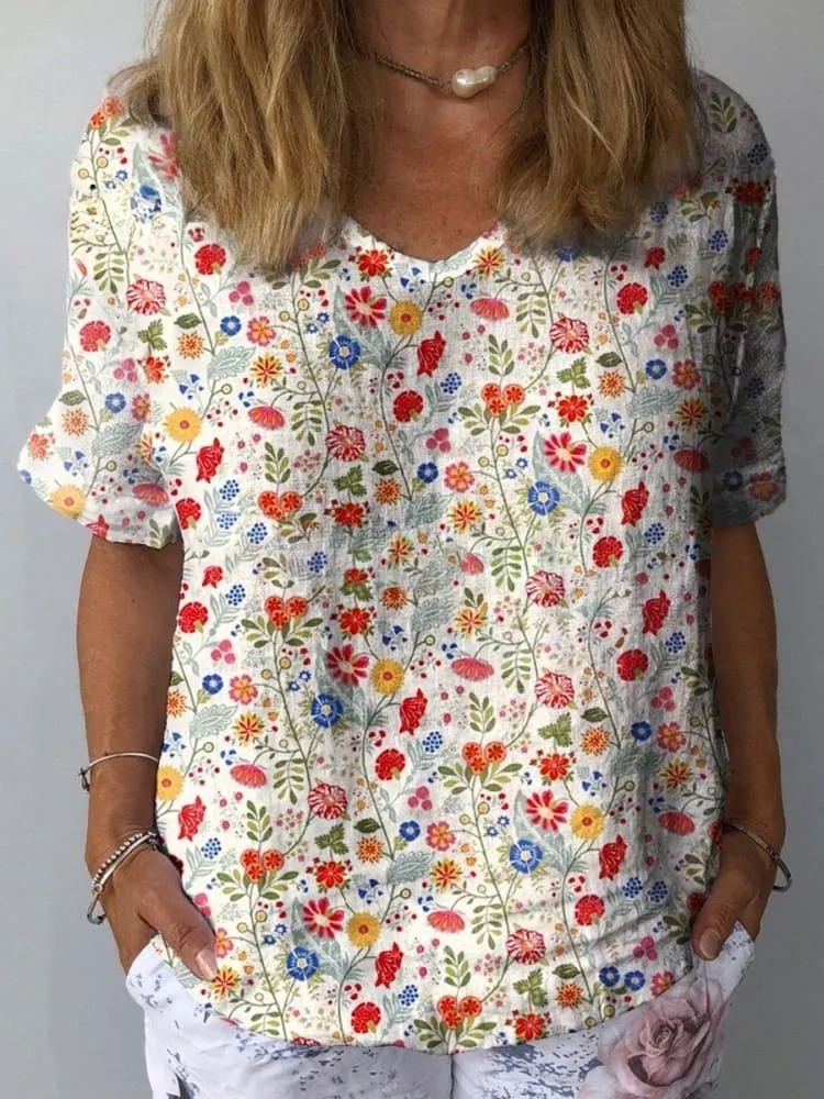Women's  Pastoral Floral Art Print Casual Shirt