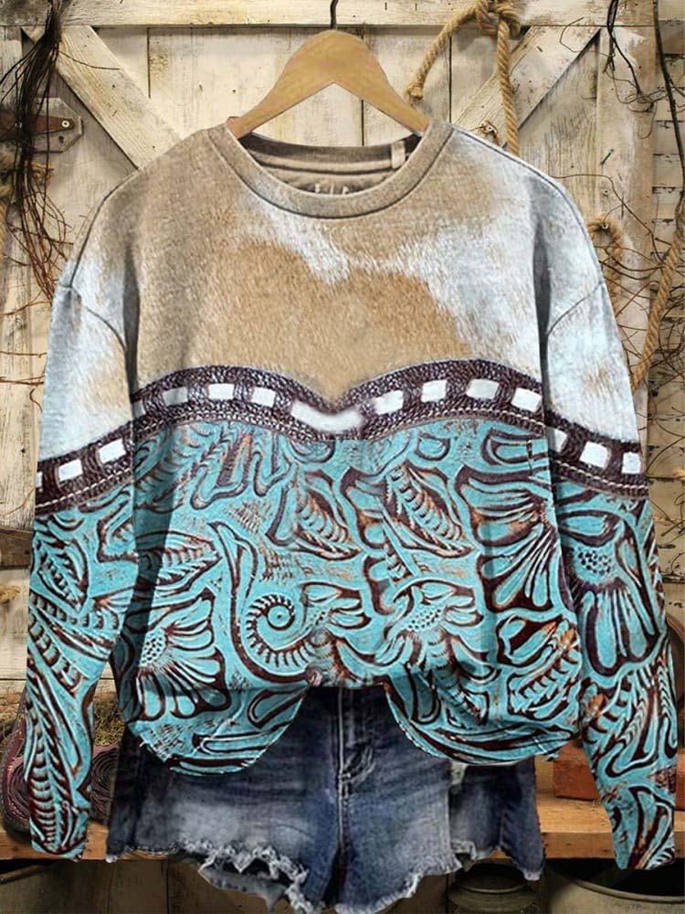 Vintage Western Print Casual Sweatshirt