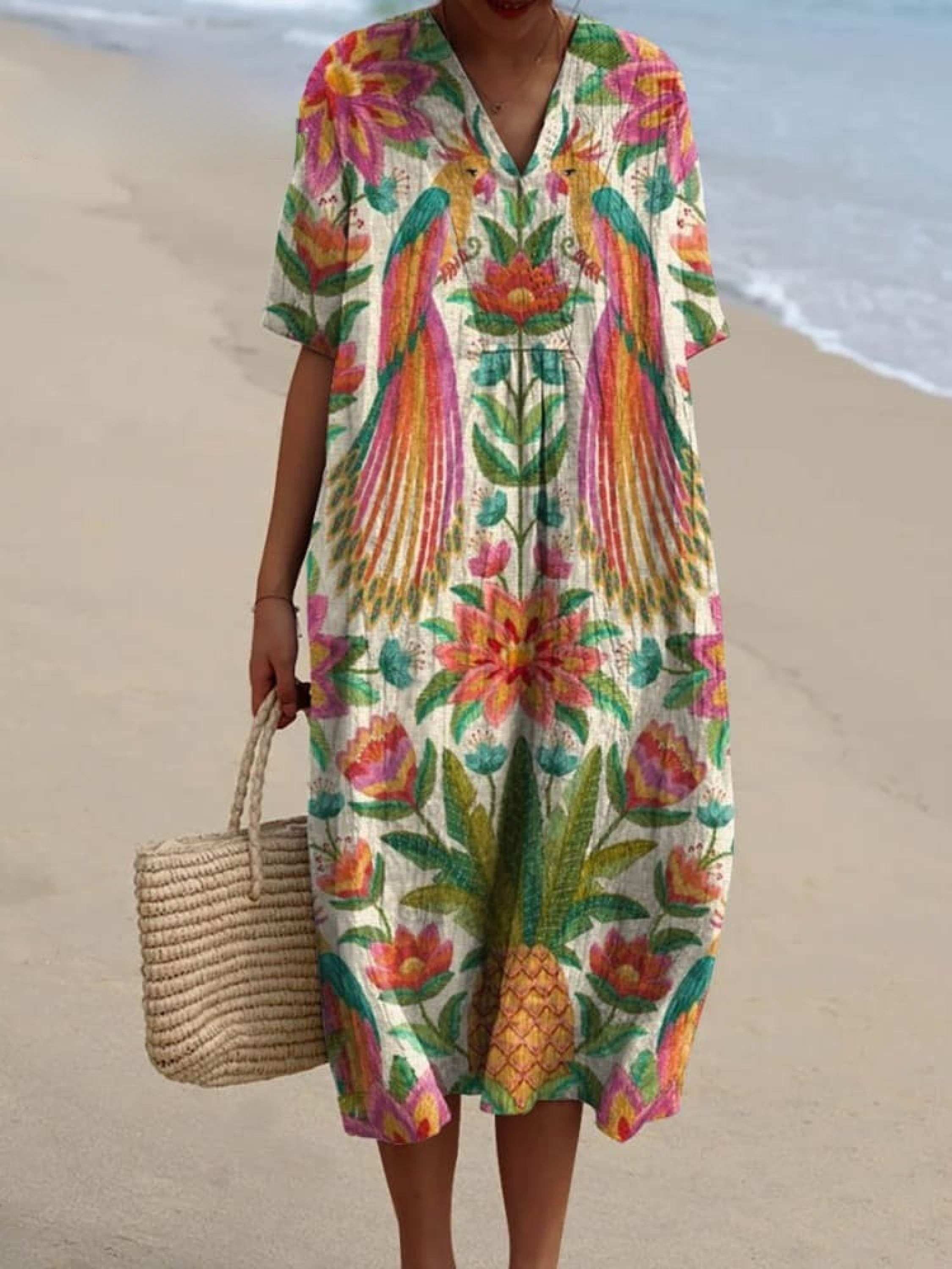 Women's Vintage Lovely Floral Birds Art Print Casual Shirt