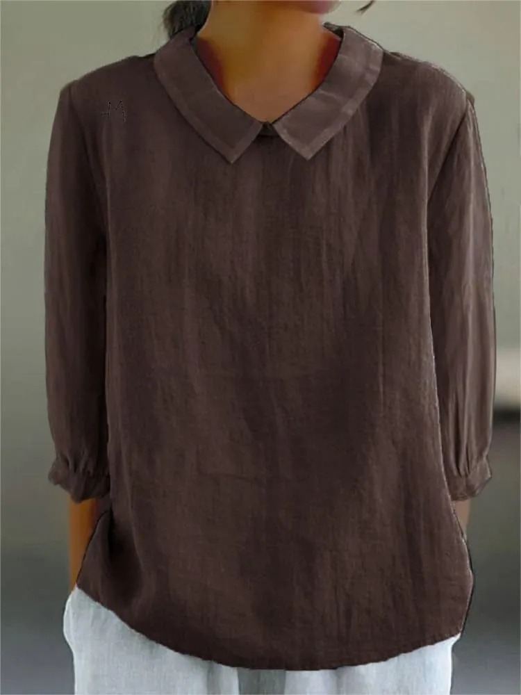 Women's Solid Color Casual 3/4 Sleeve Shirt