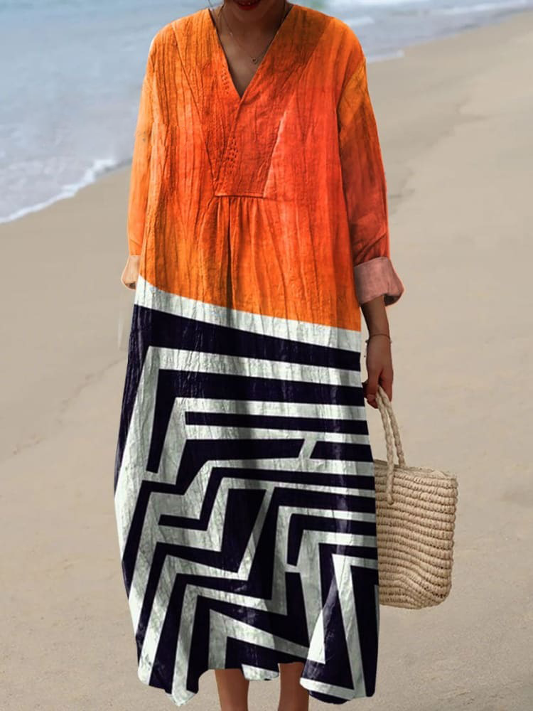 Women's Abstract Lines  Art Print Casual Dress