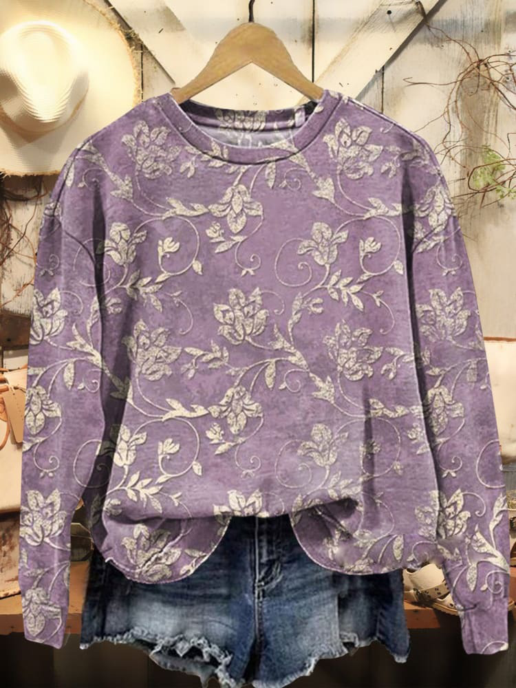 Women's Folk Flower Art Patterns Prints Casual Sweatshirt