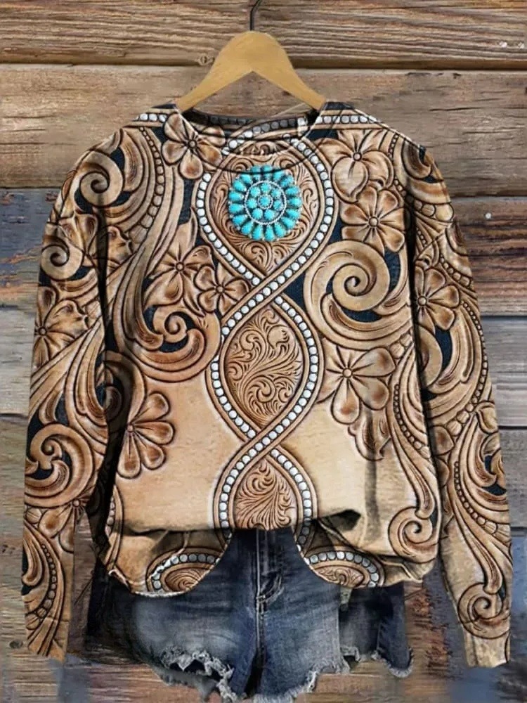 Vintage Western  Valentine's Day Print Casual  Sweatshirt