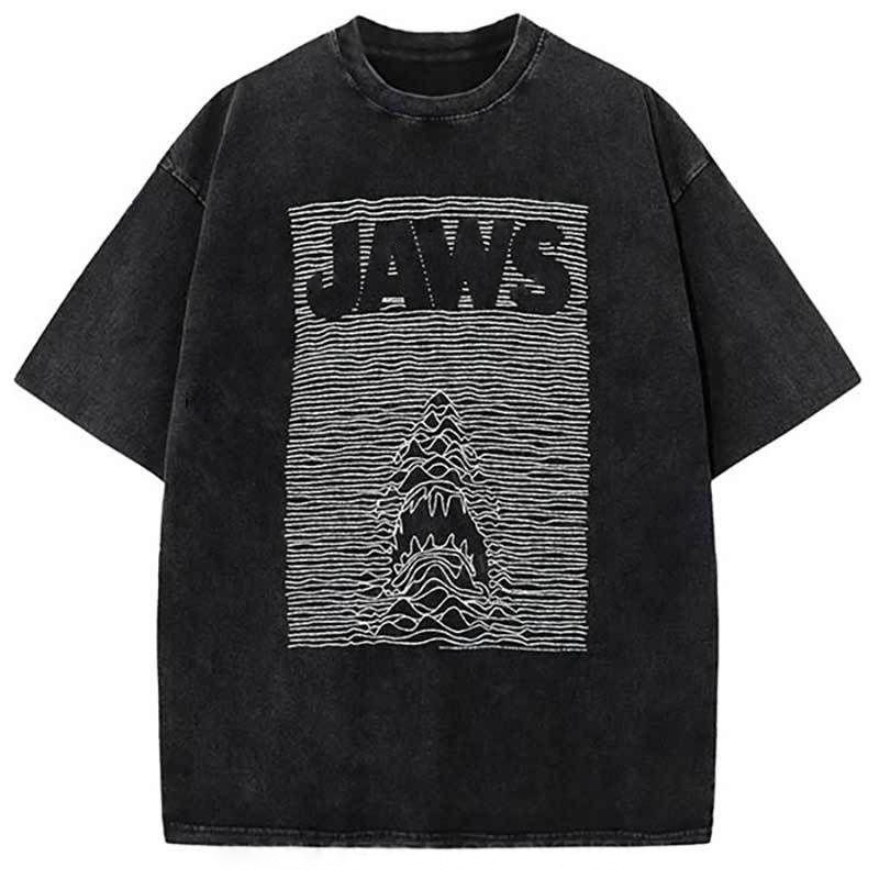 Unisex Jaws Printed Washed Tee