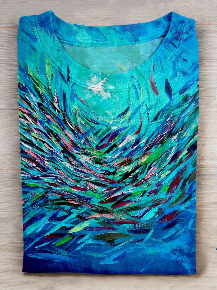 Fish Art Print Casaul Short Sleeve T-shirt