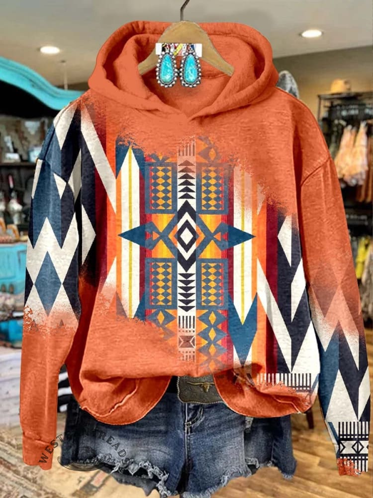 Blue Aztec Print Casual Sweatshirt