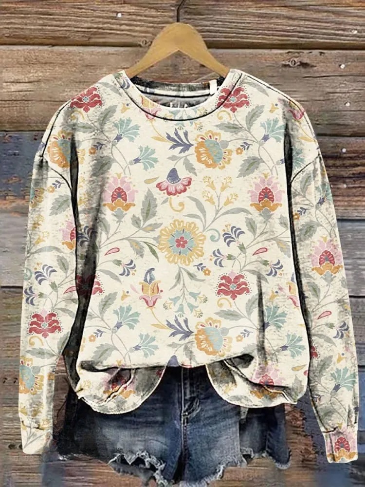 Floral Art Print Casual Sweatshirt