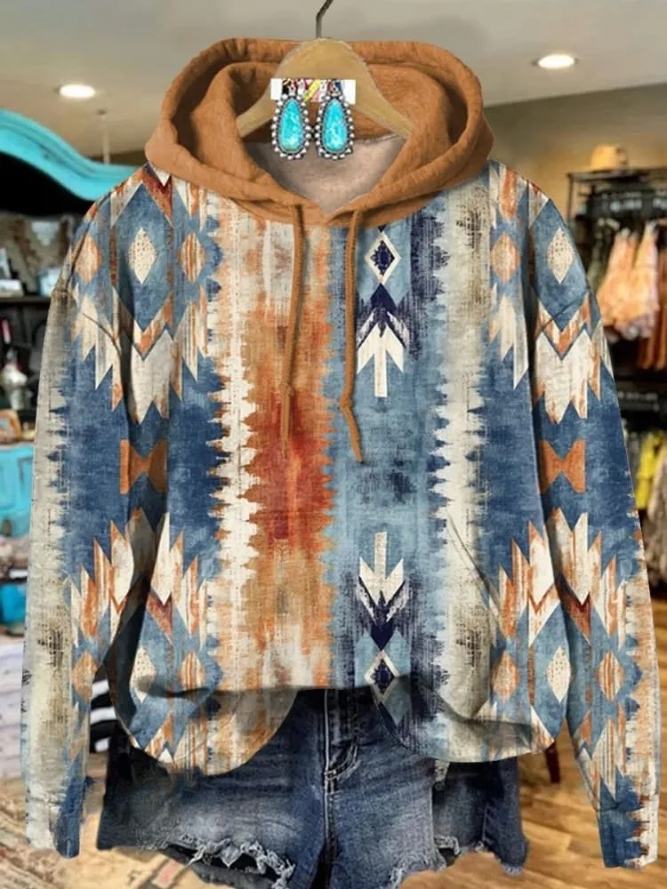 Colorful Aztec Print Crew Neck Sweatshirt