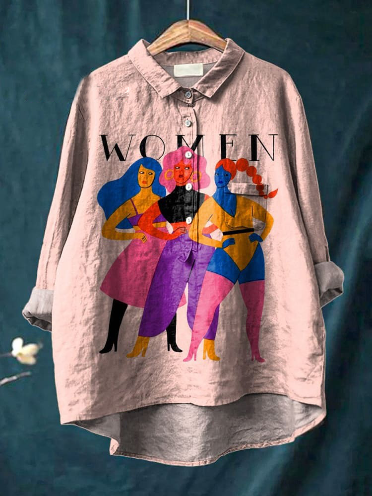 Group Of Cool Ladies Graphic Printed Women's Casual Cotton And Linen Shirt