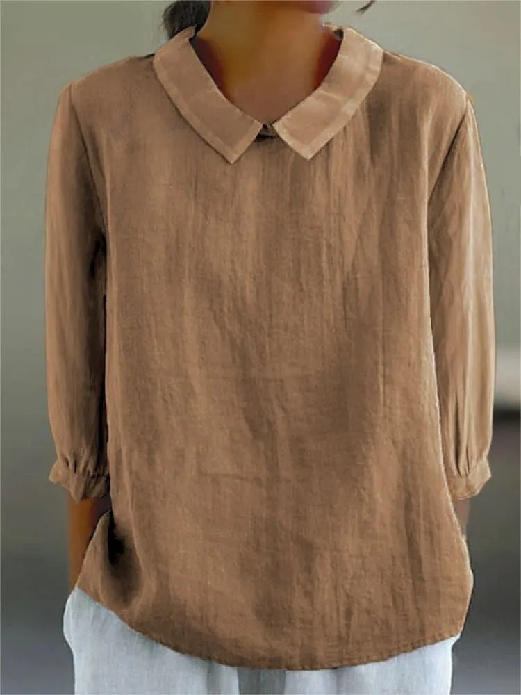 Women's Solid Color Casual 3/4 Sleeve Shirt