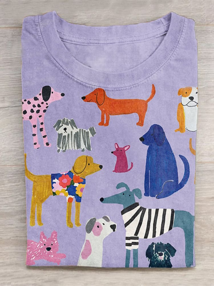 Funny Dog Art Print Casual T-shirt